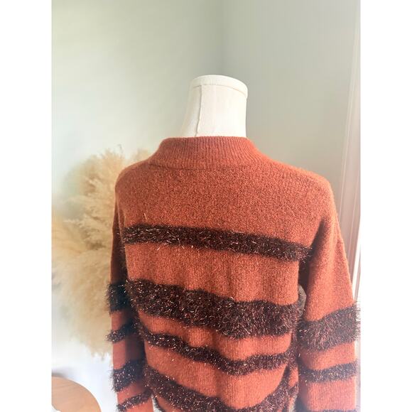 Madewell Metallic Tinsel Stripe Crewneck Sweater Womens XS Copper Holiday Party - Picture 9 of 11
